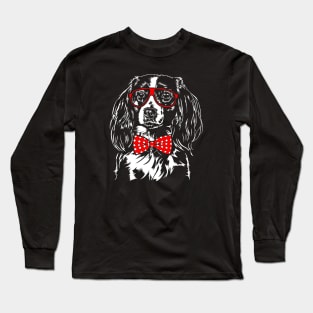 Nederlandse Kooikerhondje with glasses cute dog portrait Long Sleeve T-Shirt